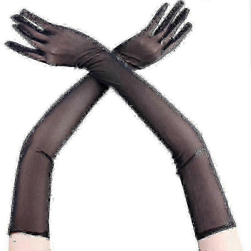 Elegant Lace Thin Black Hollow Transparent Long Gloves Soft Breathable Solid Net Yarn for Performance Party