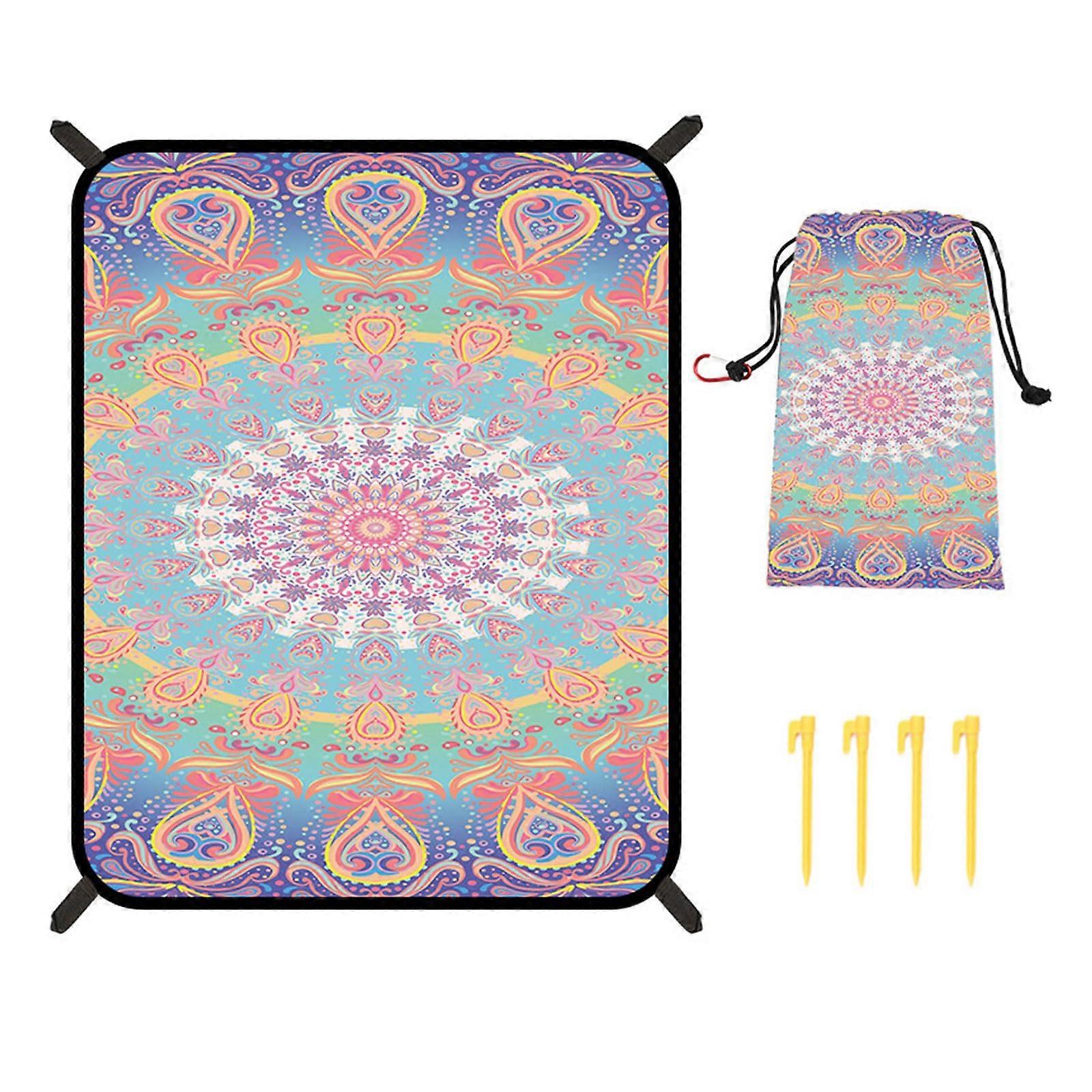 "Outdoor Carpet for Camping and Picnics, Colorful Beach Blanket, Easy Care Travel Mat, Multi-Color Design"