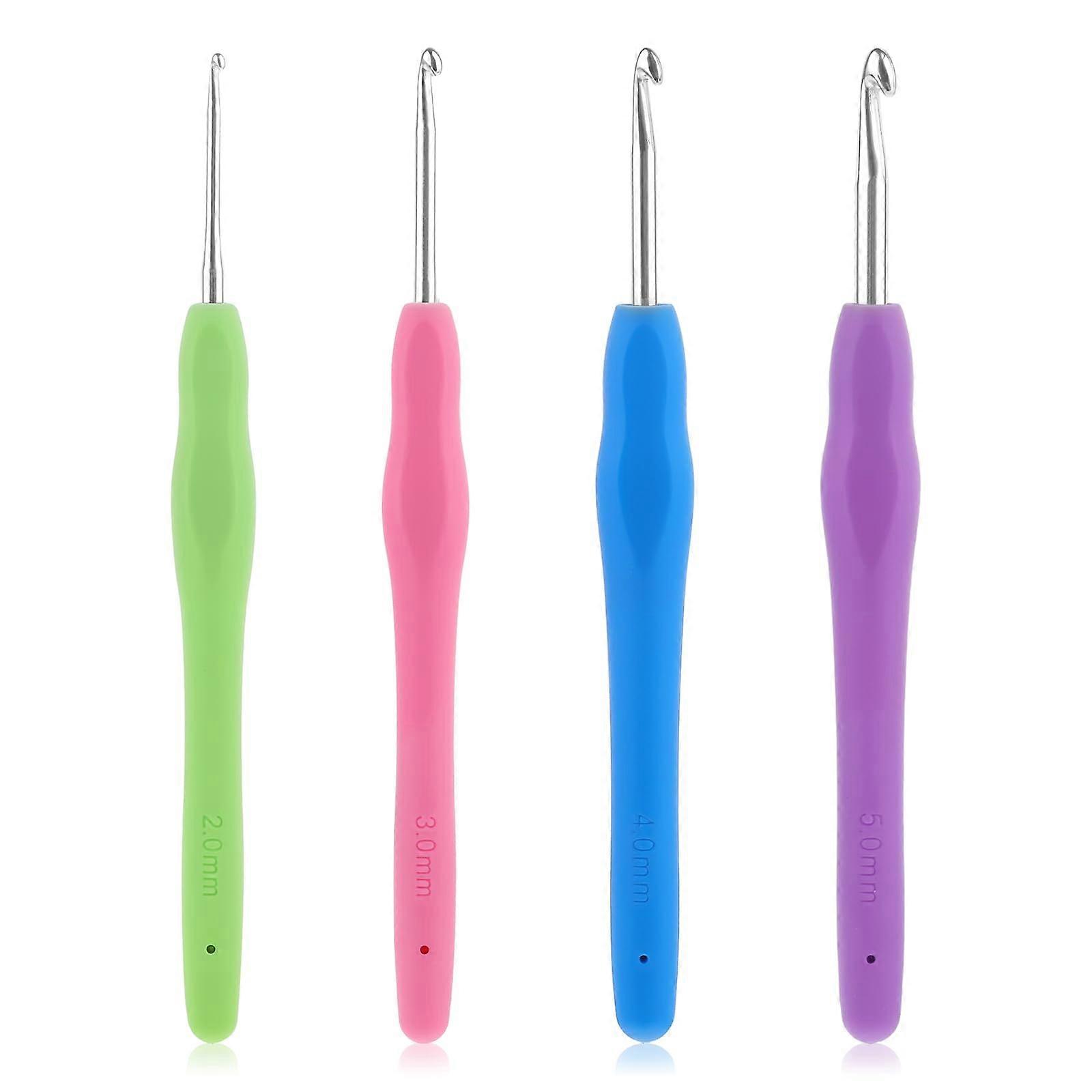 4 Piece Crochet Hook Set - Metal Crochet Hooks with Colourful Silicone Handles, Ergonomic Design for Beginners and Enthusiasts