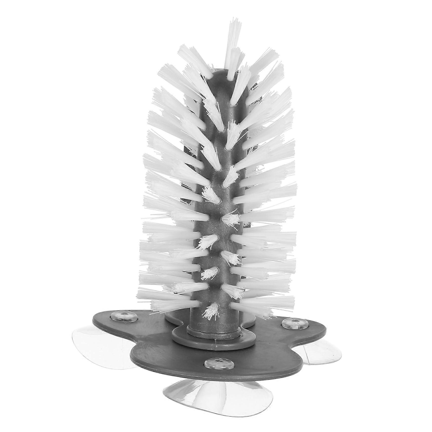 Rotating Water Cup Brush with Suction Base, Reusable Plastic Glass Cleaner for Washing Kitchen Cups, Grey