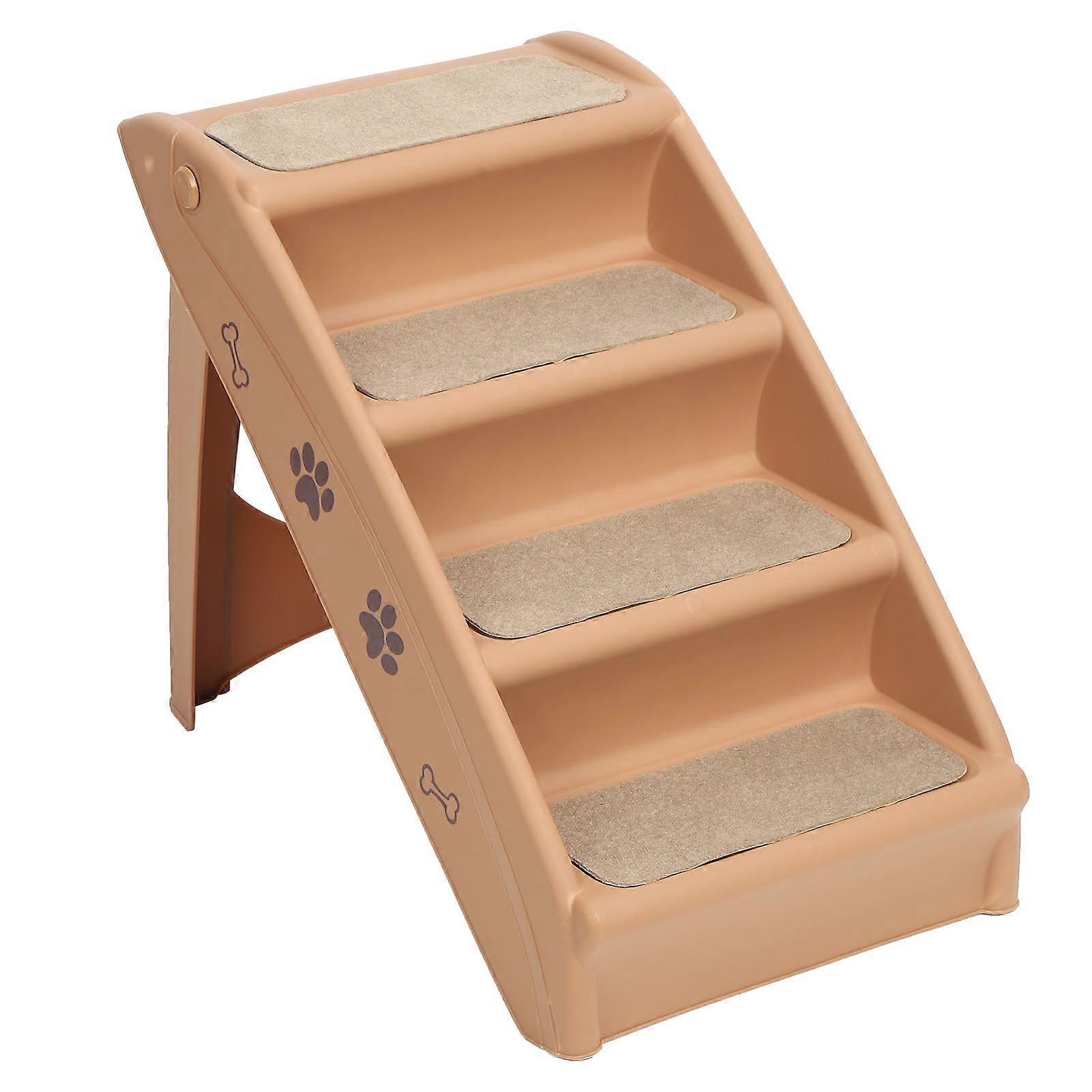 4 Steps Foldable Pet Staircase Dog and Cat Ladder Ramp Climb for Indoor and Outdoor UseLight Brown