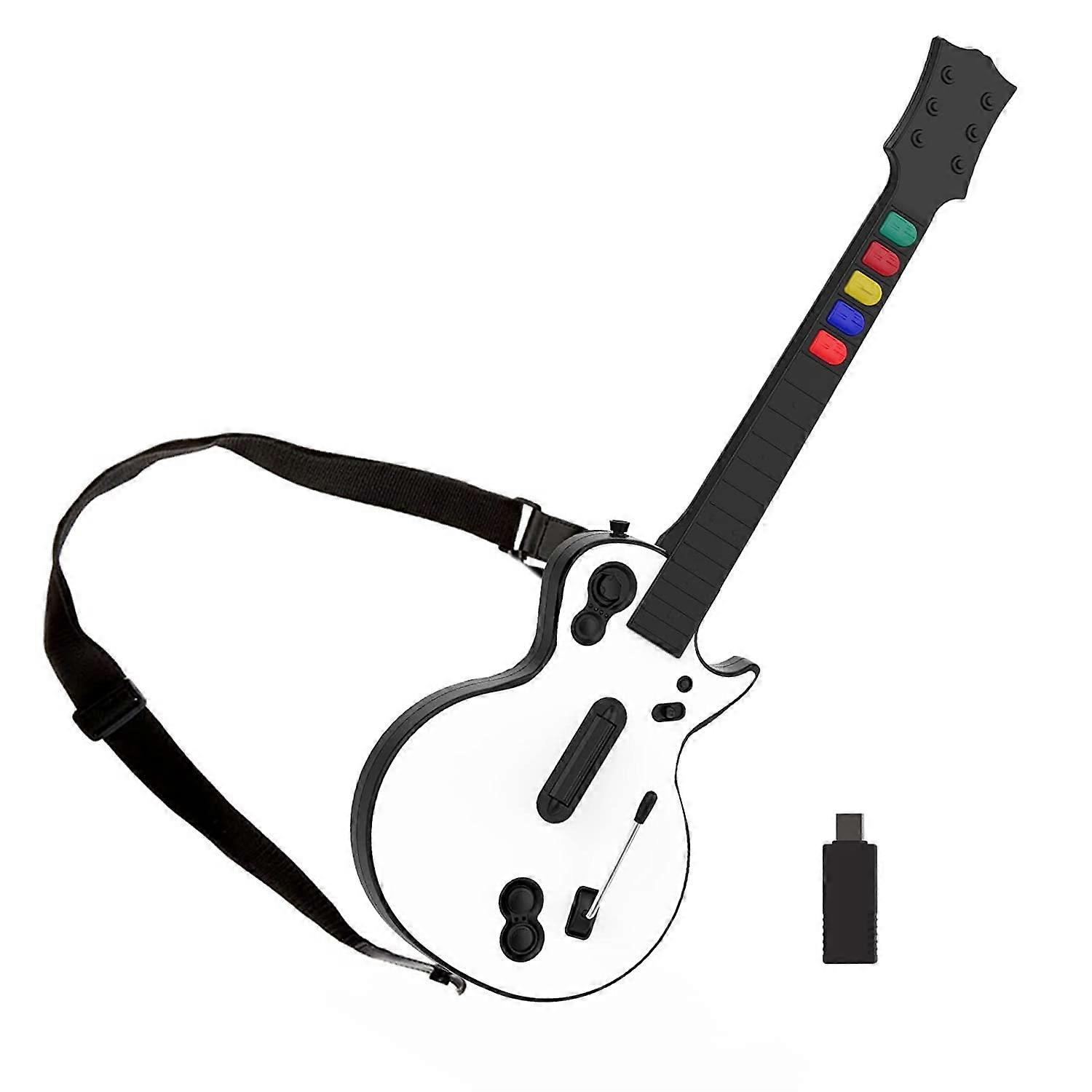 Guitar Controller for PC and PS3 Guitar Hero with Strap, Ideal for Guitar Hero, Clone Hero, Rock Band (5 White Buttons)