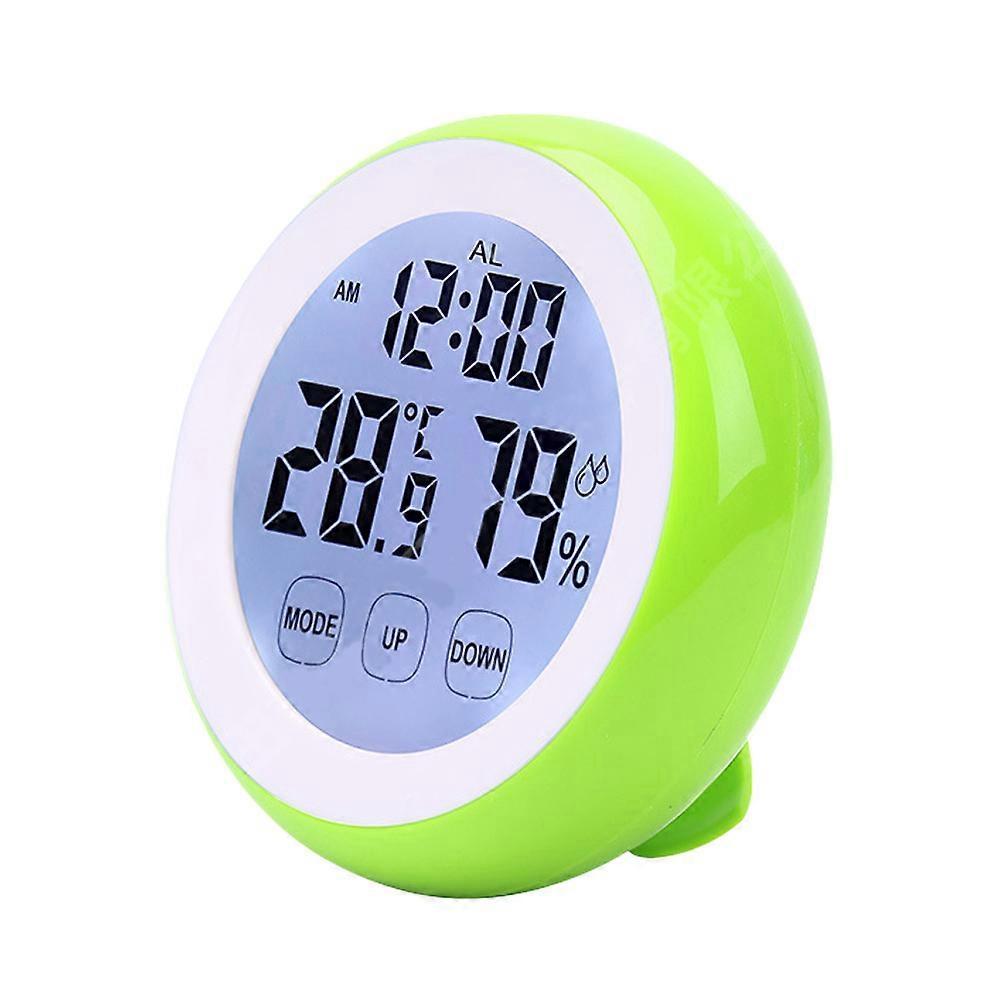 Touch Screen Alarm Clock, Round Seat Clock, Electronic Hygrometer Clock-Green