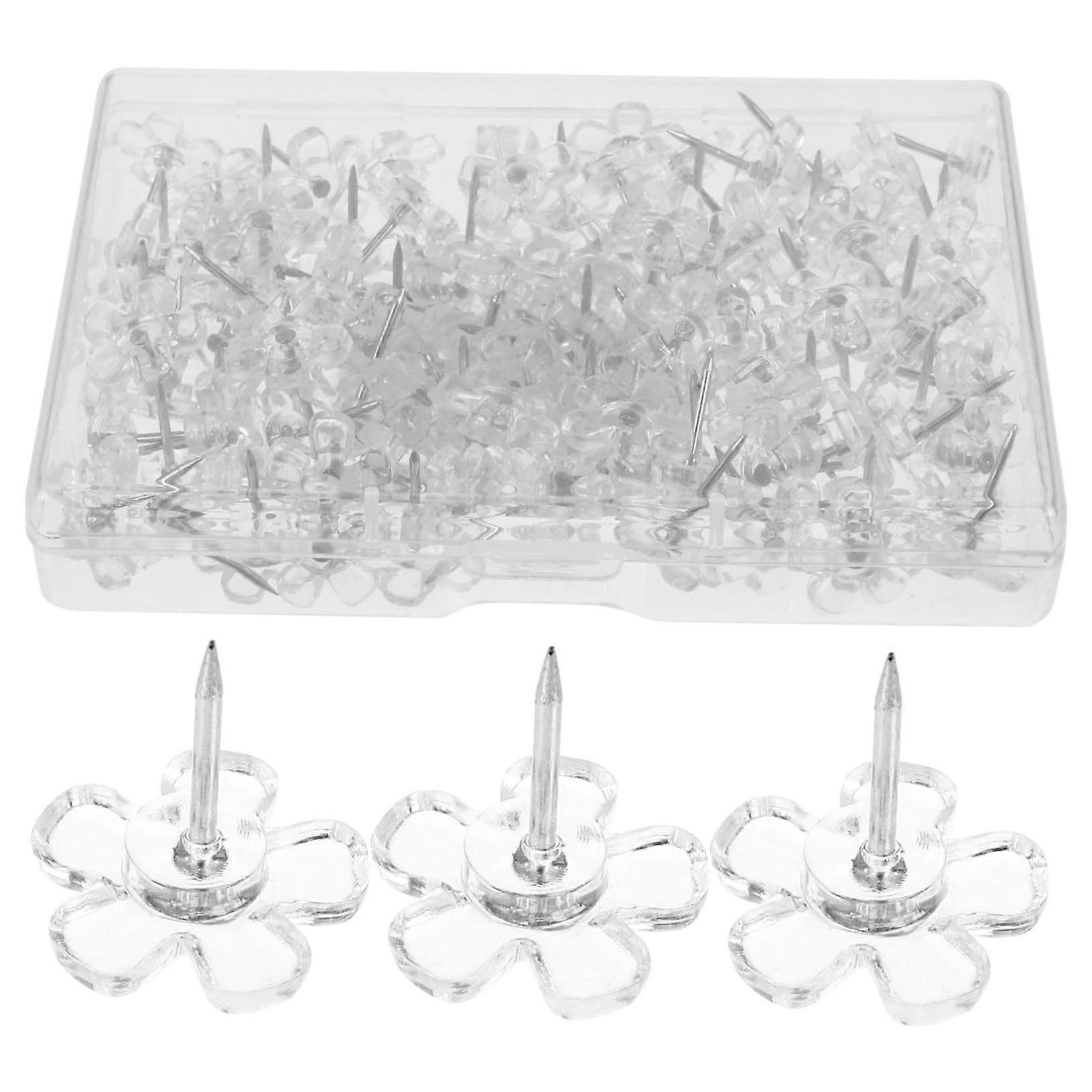 Transparent Flower Pins 100 Pack Clear Thumbtacks for Bulletin Board Office Use White Push Pins Durable Plastic Tacks