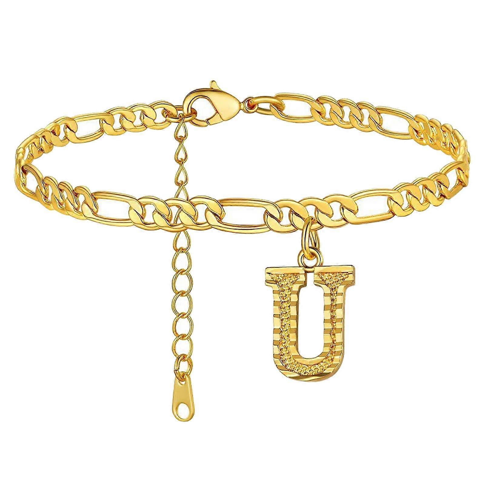 Girl's jewelry accessories, singlelayer, hexagonal anklet, 26 initials, women's bracelets, letters (U, one size)