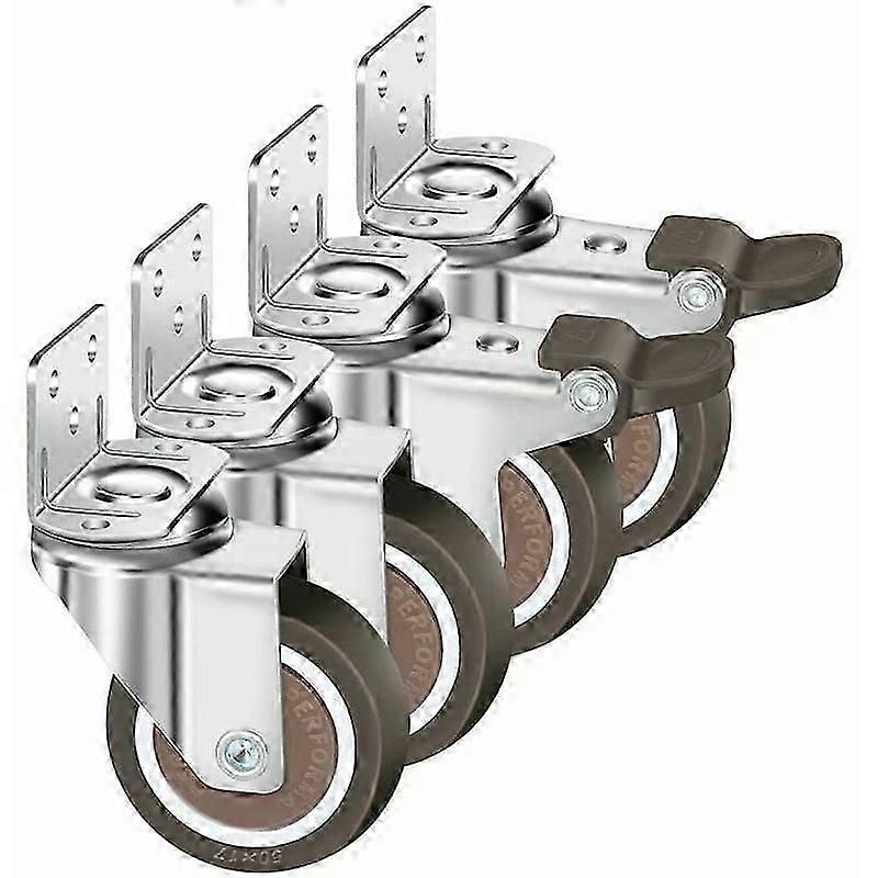 Ensemble de 4 roulettes pivotantes de 50 mm, roulettes de meubles de 100 kg, roue de meuble de type L avec frein de rotation 360, pour une utilisation intérieure et extérieure (2 roulettes avec br