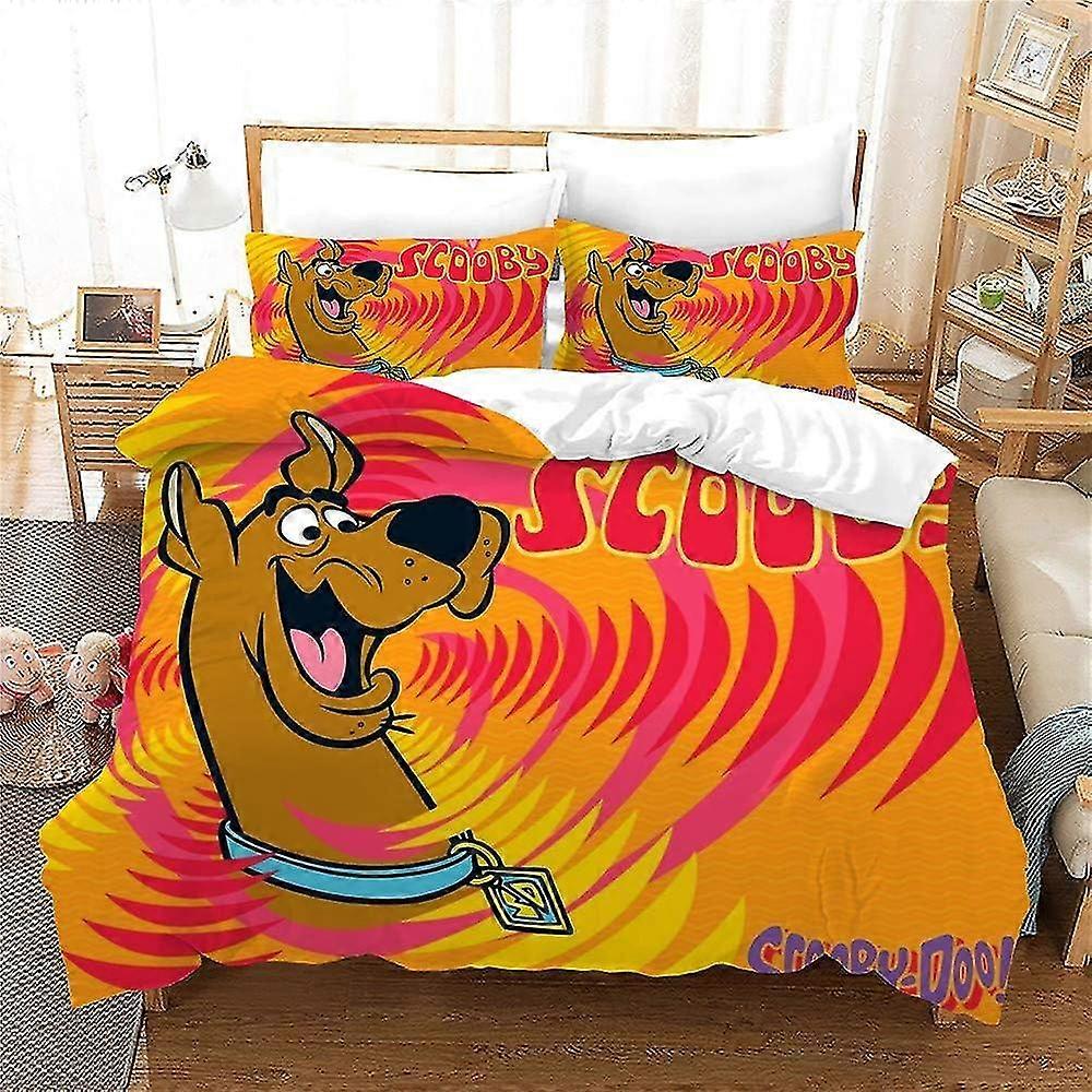 NICHIYO Scooby Inspired Bed Linen Set - Duvet Cover and Pillowcase, Microfibre, 3D Digital Print Three-Piece Bedding (Duvet Cover + Pillowca
