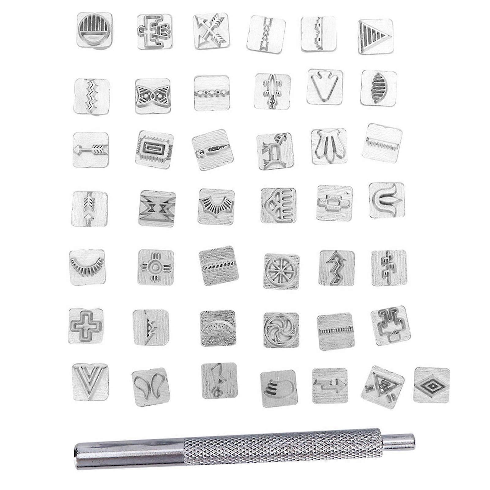 2025 أحدث طراز 43 قطعة طوابع مجموعة زنك مع 1 قطعة مقبض أداة الجلود الحرفية