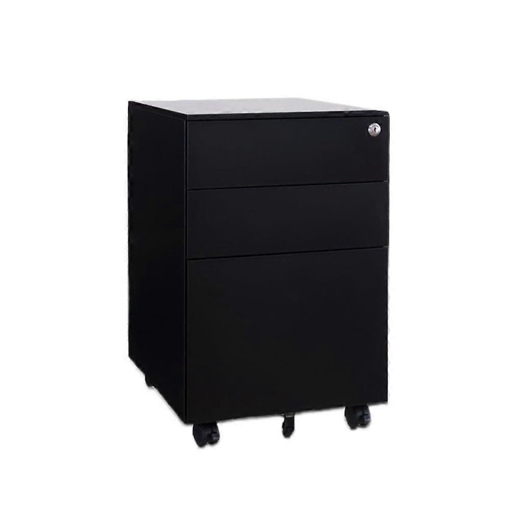 Mobile Steel Cabinet, Small Rolling Cabinet, UnderDesk Storage Cabinet, THREE Drawers with Wheels Office Cabinet (Black)