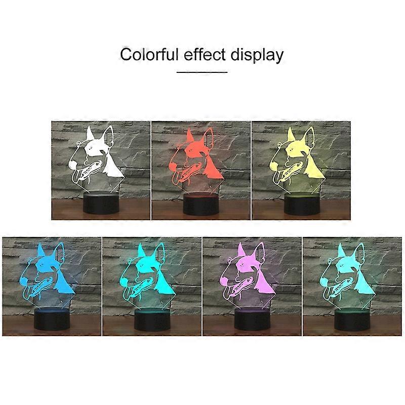 Black Base Creative 3D LED Decorative Night Light,16 Color Remote Control Bull Terrier