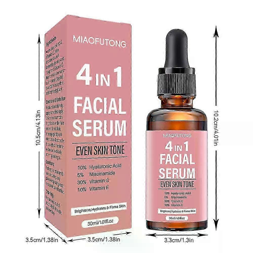 Sérum Visage Anti-Âge 4-en-1 30ml | 10 % d’acide hyaluronique + 30 % de vitamine C | Éclaircissant et hydratant