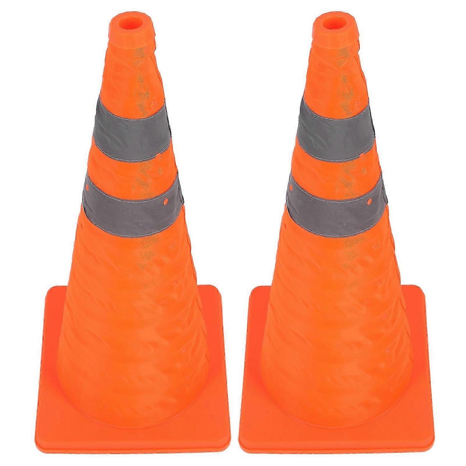 2PCS 70CM Folding Traffic Cones with Reflective Collar Orange Security Road Cone for Parking Lot Roadway Driving Training
