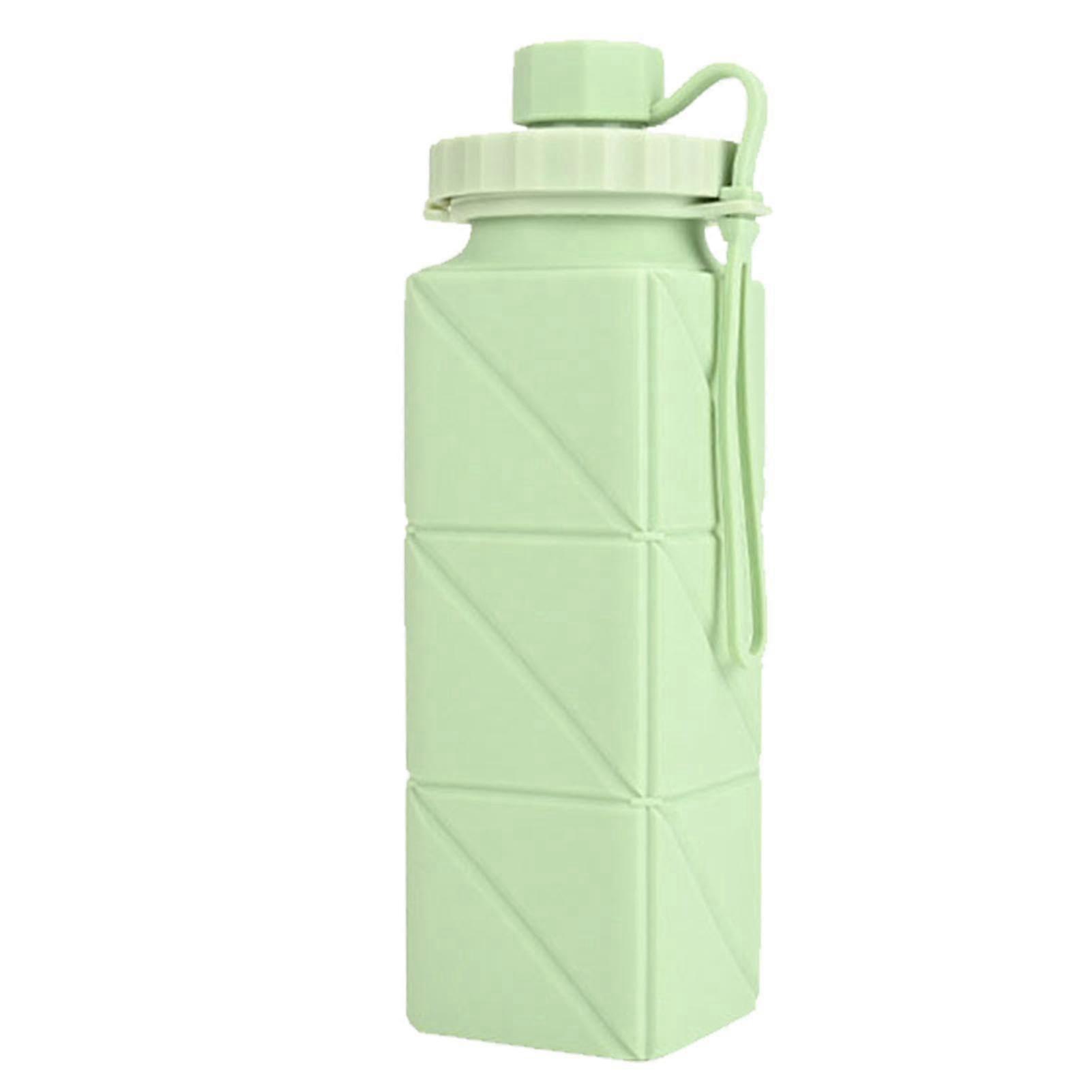 Collapsible Water Bottles 600ml Capacity Square Silicone Leakproof Portable Reusable Travel Hiking Green