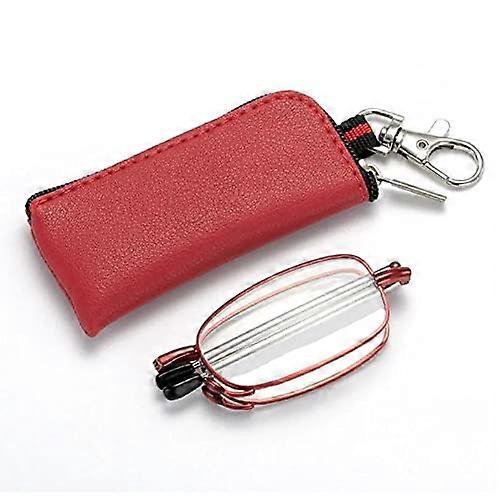 Foldable Compact Reading Glasses Unisex Blue Light Blocking Spring Hinges Computer Reader Red 2.0x With PU Pouch