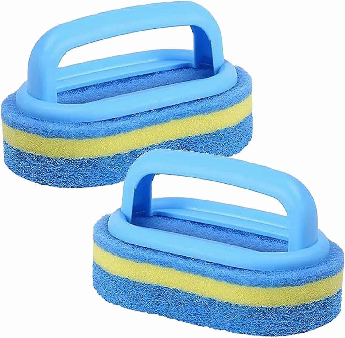 2 Pcs Bathroom Cleaning Sponge Brush with Plastic Handle