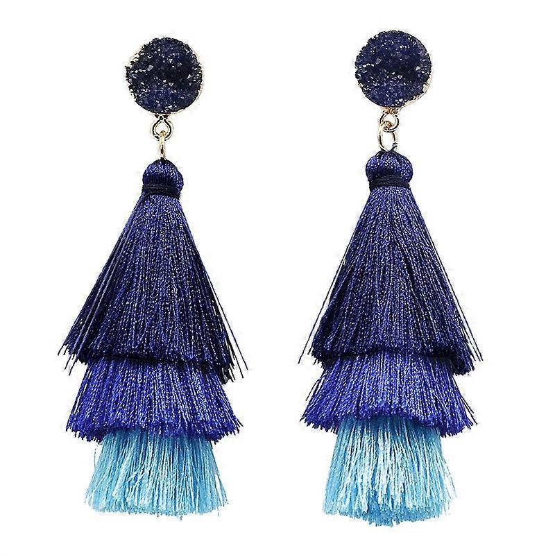 Boho Tassel Earrings Gradient Blue Crystal Earrings