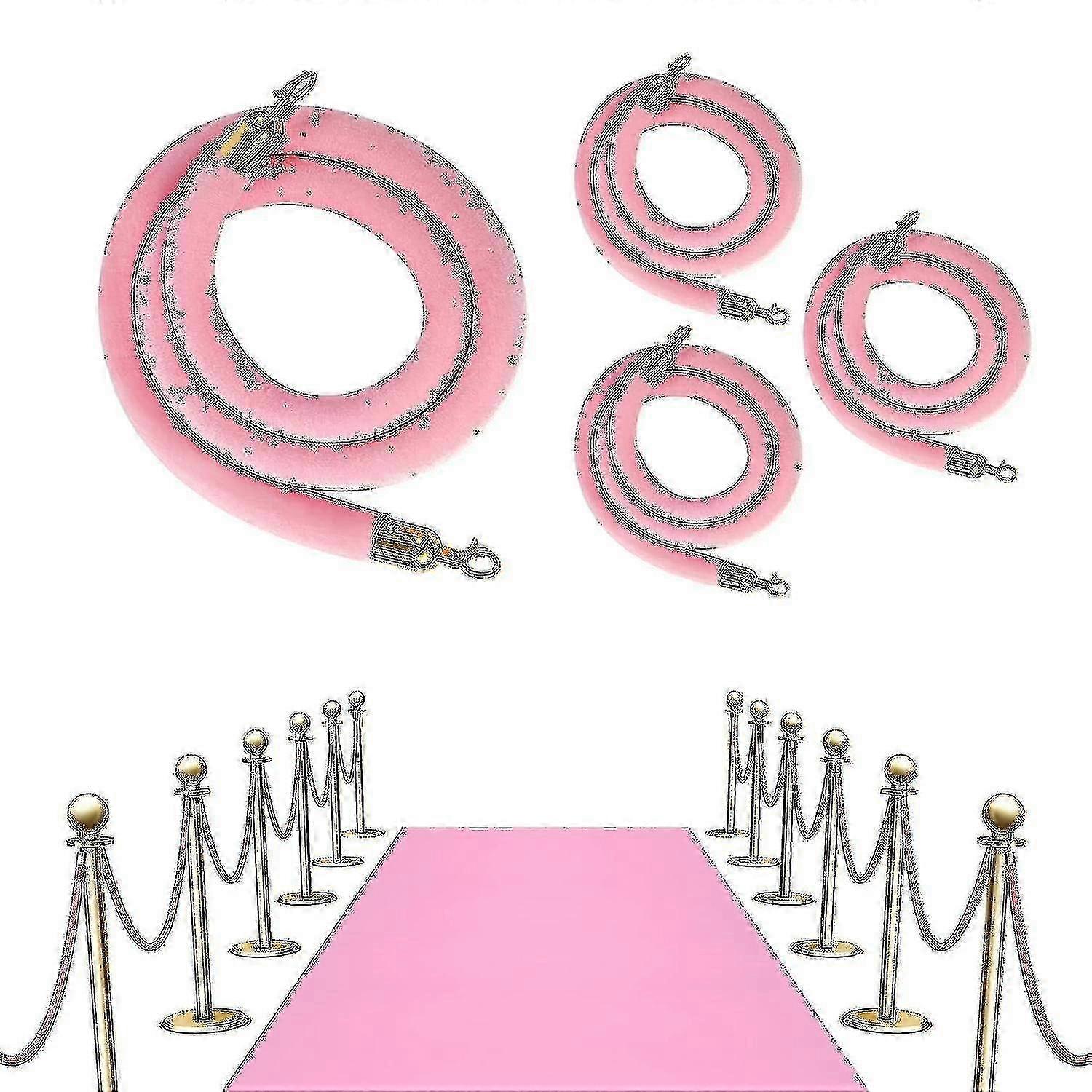 4 Pack Pink Velvet Rope Barrier 6.4ft, Crowd Control Stanchion with Polished Gold Hooks, Queue Barriers for Events SZRH A-S994