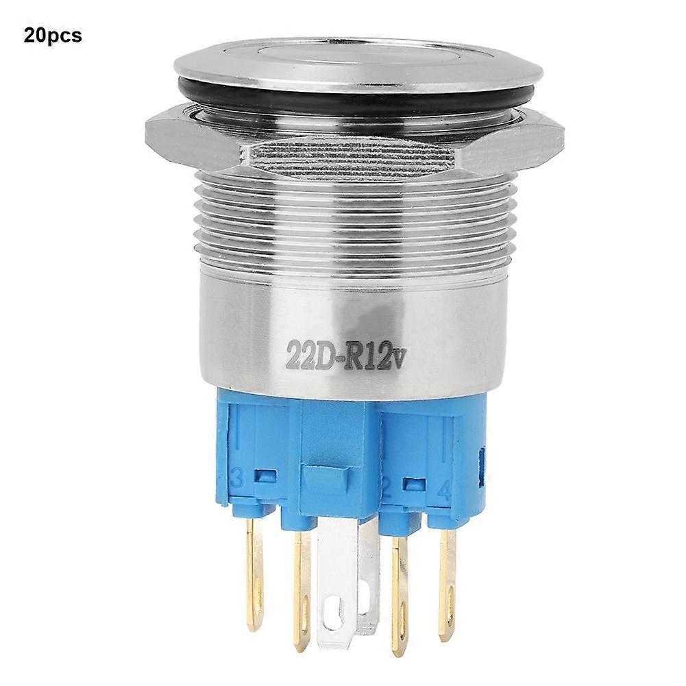 20Pcs 22mm Automatic Reset Flat Ring Head with Light Stainless Steel Button Switch(red)