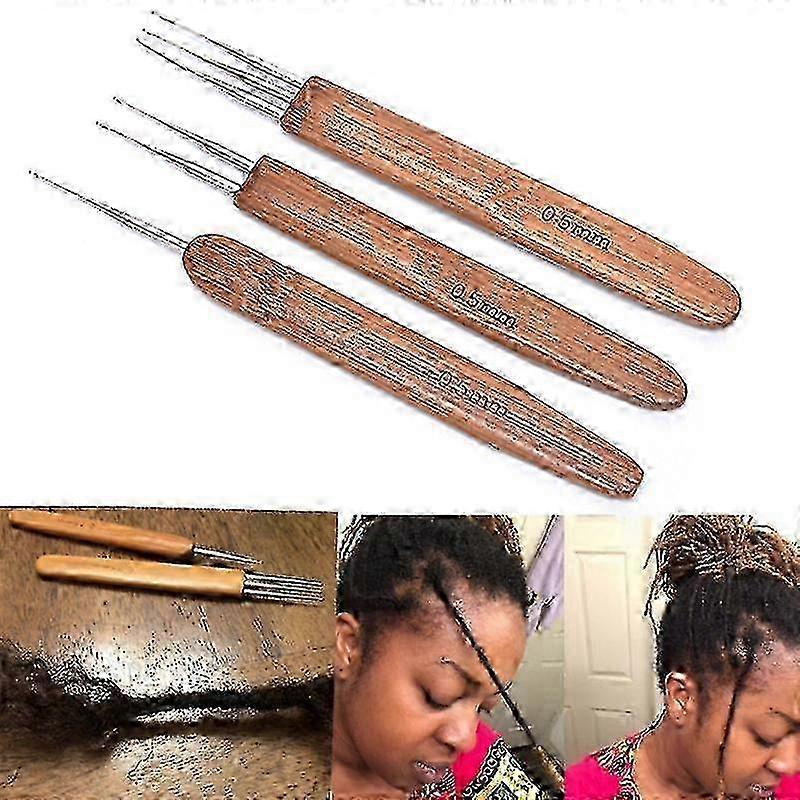 1/3pcs 0.5mm Dreadlock Crochet Needle Hook with Bamboo Handle Tools
