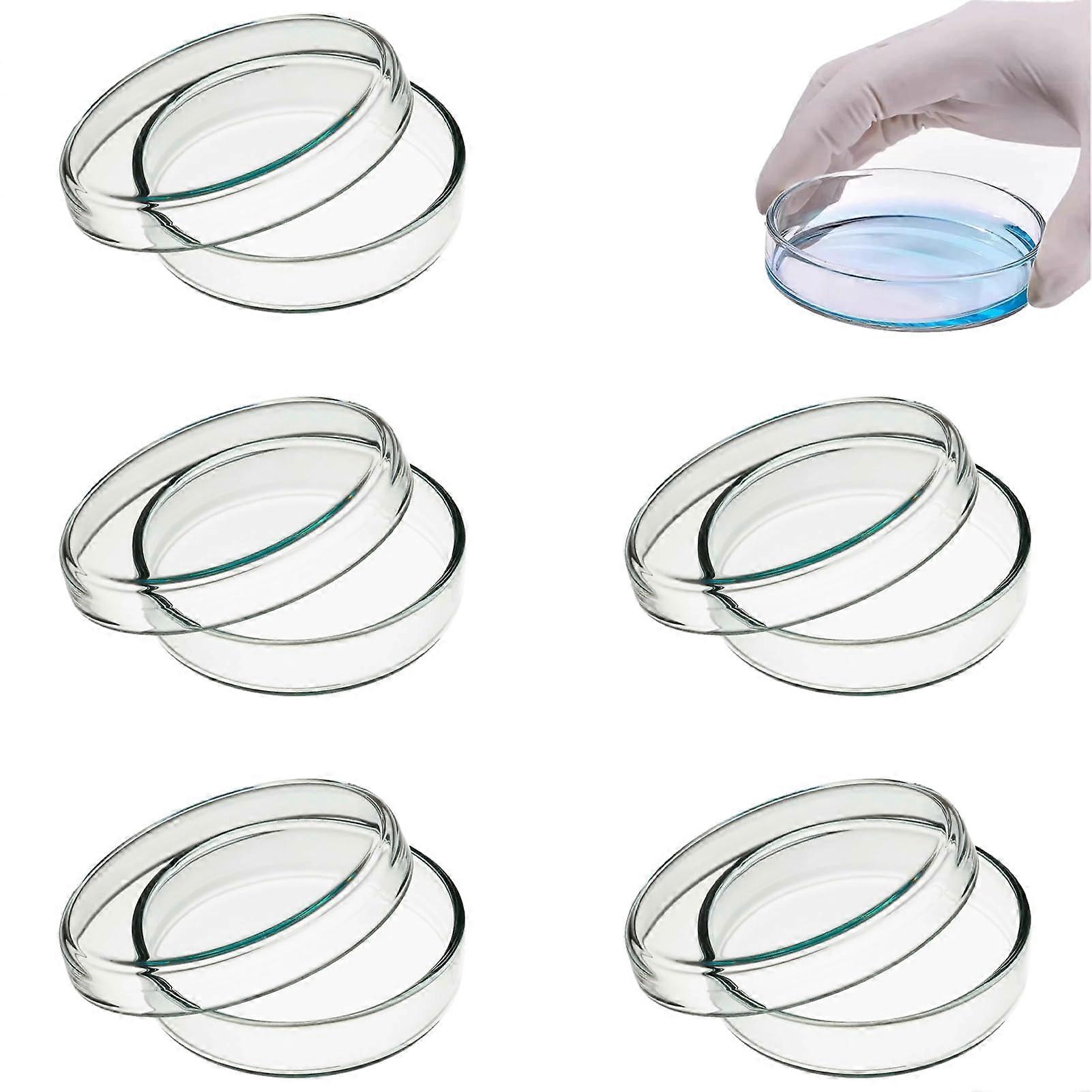 5Pack Glass Petri Dishes, 60 x 18 mm, with Lids, Sterilized and Transparent, for School and Laboratory Use in Bacterial and Yeast Cultures