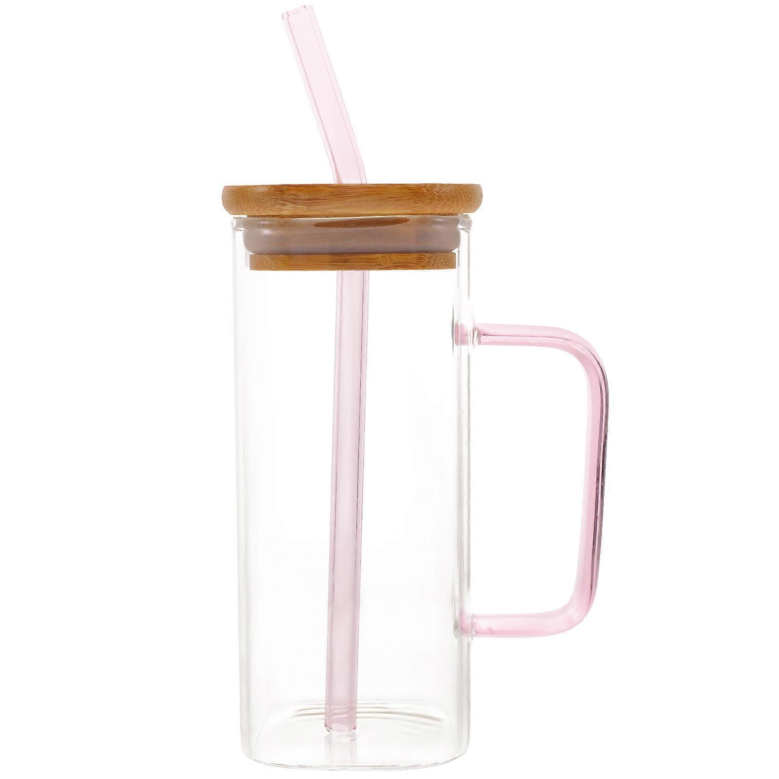 Pink Glass Water Bottle with Straw for Daily Use Convenient Storage and Stylish Design 500ml