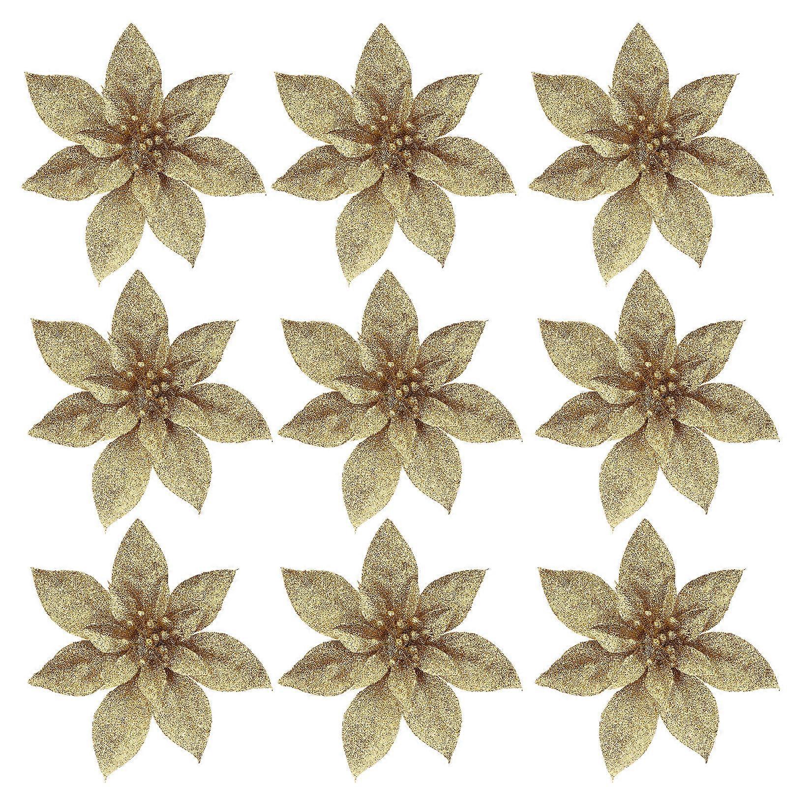Flower for Desk Decorations Simulation Flower Cluster Christmas Style Golden 5.5×5.5×1.2in 9Pcs Store Decoration