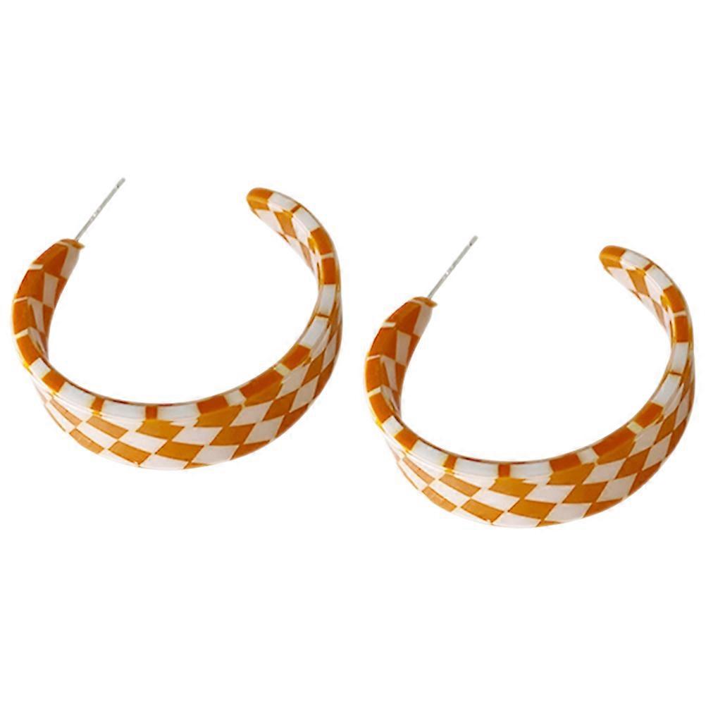 Orange Acrylic and Metal Hoop Earrings with Chessboard Design for Decoration 1 Pair