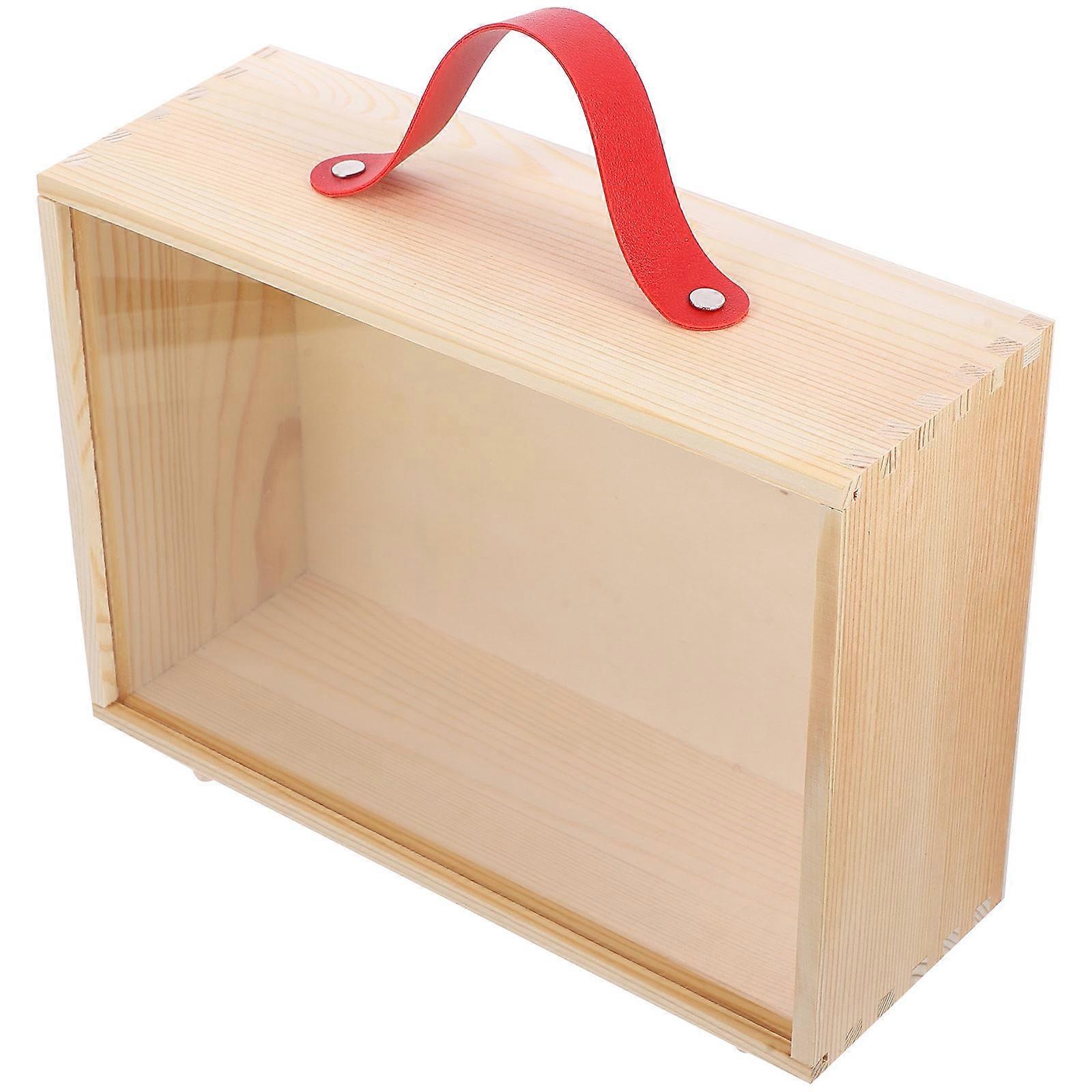 Wooden Gift Box with Clear Lid and Handle for Home Beige Decorative Storage Box 7.5 x 5.5 x 3 Inches