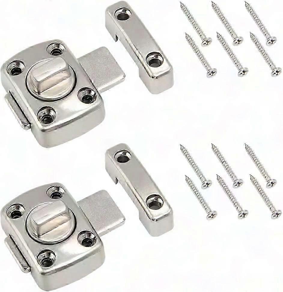 2 Pcs Rotating Gate Latch Security Door Slide Lock for Bathroom Toilet Window Cabinet Hotel Various Doors (Silver)