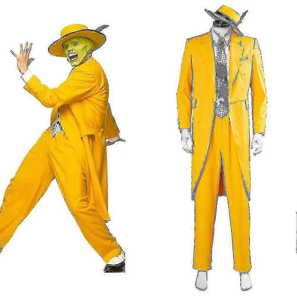 فيلم&TV قناع جيم كاري أزياء تأثيري مجموعة للجنسين الكبار بدلة صفراء الزي الرسمي هالوين كرنفال تلبيس الحزب
