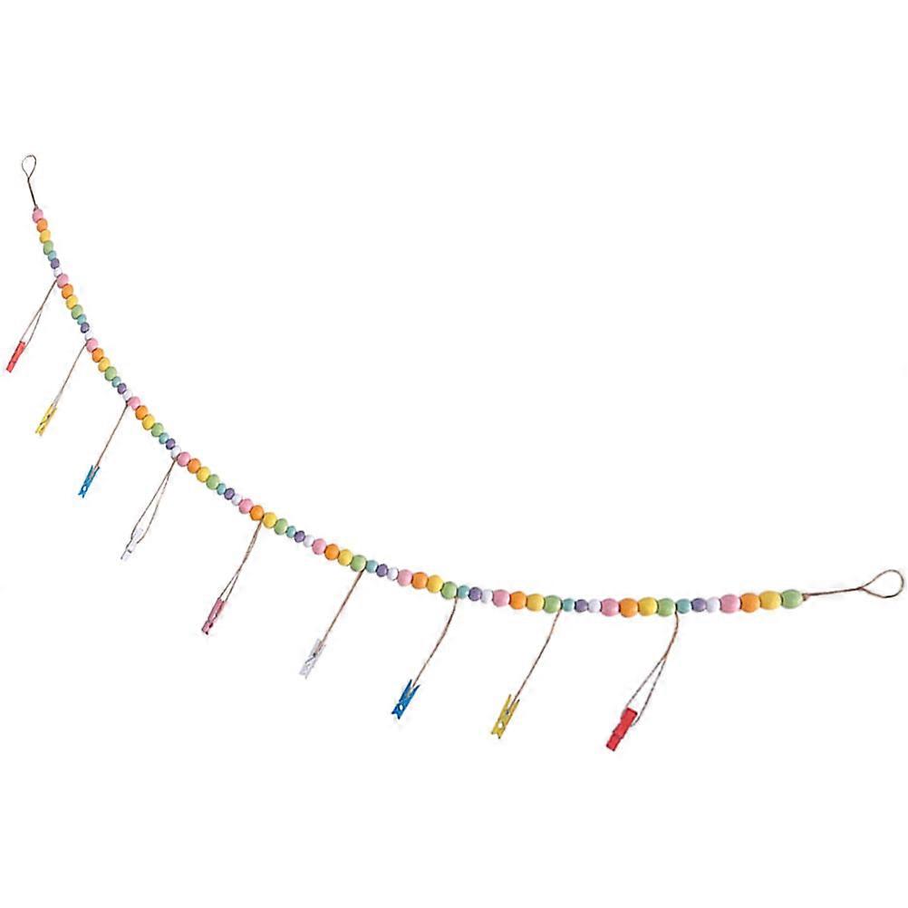 Wooden Bead String Clips for Photo Display and Home Decor with Linen Rope Multi Color