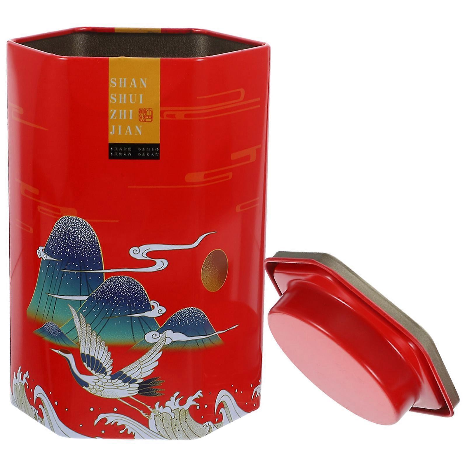 Storage Tea Container With Simple Design For Kitchen Use Red Tinplate 1Set