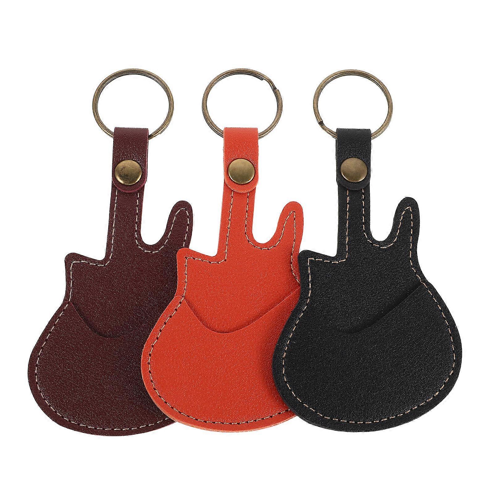 3pcs Portable Guitar Pick Holder Keychain with PU Storage Case – Multifunctional Organizer for Picks, Keys & Access Cards – Stylish Travel Accessory