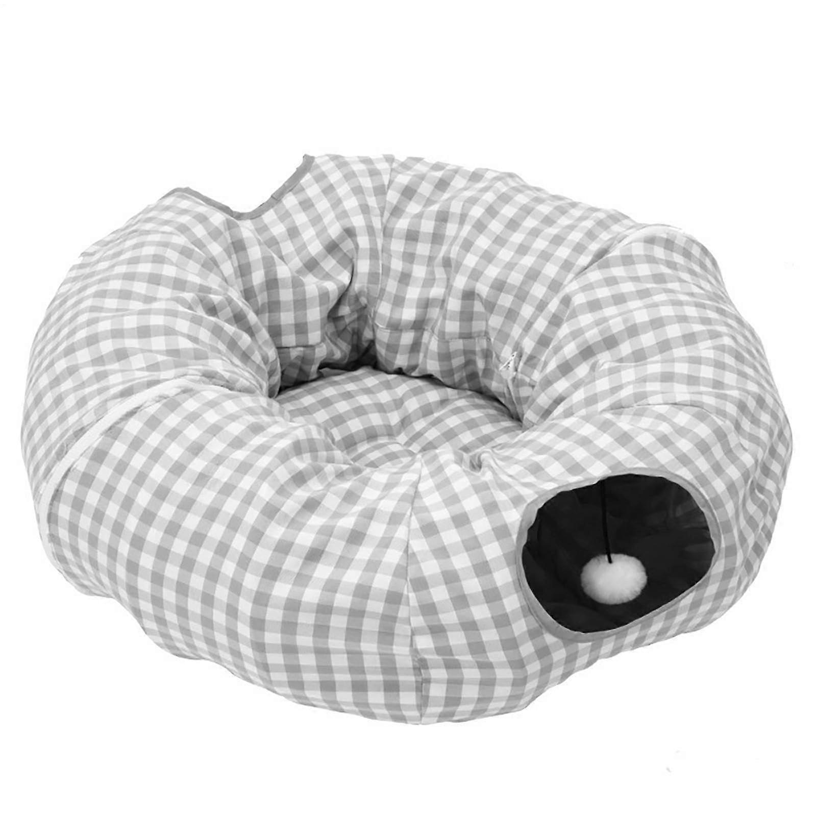 Cat Donut Bed, Foldable Cat Nest Play Toy Sleeping Cave with 2 Entrances