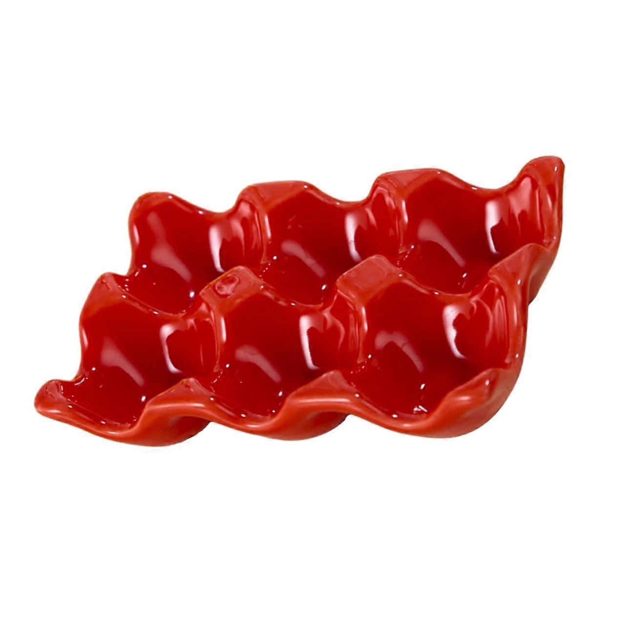 Ceramic Egg Holder for Refrigerator, Elegant Red Egg Storage for Fresh Eggs, Break-Resistant Design, Decorative Egg Stand