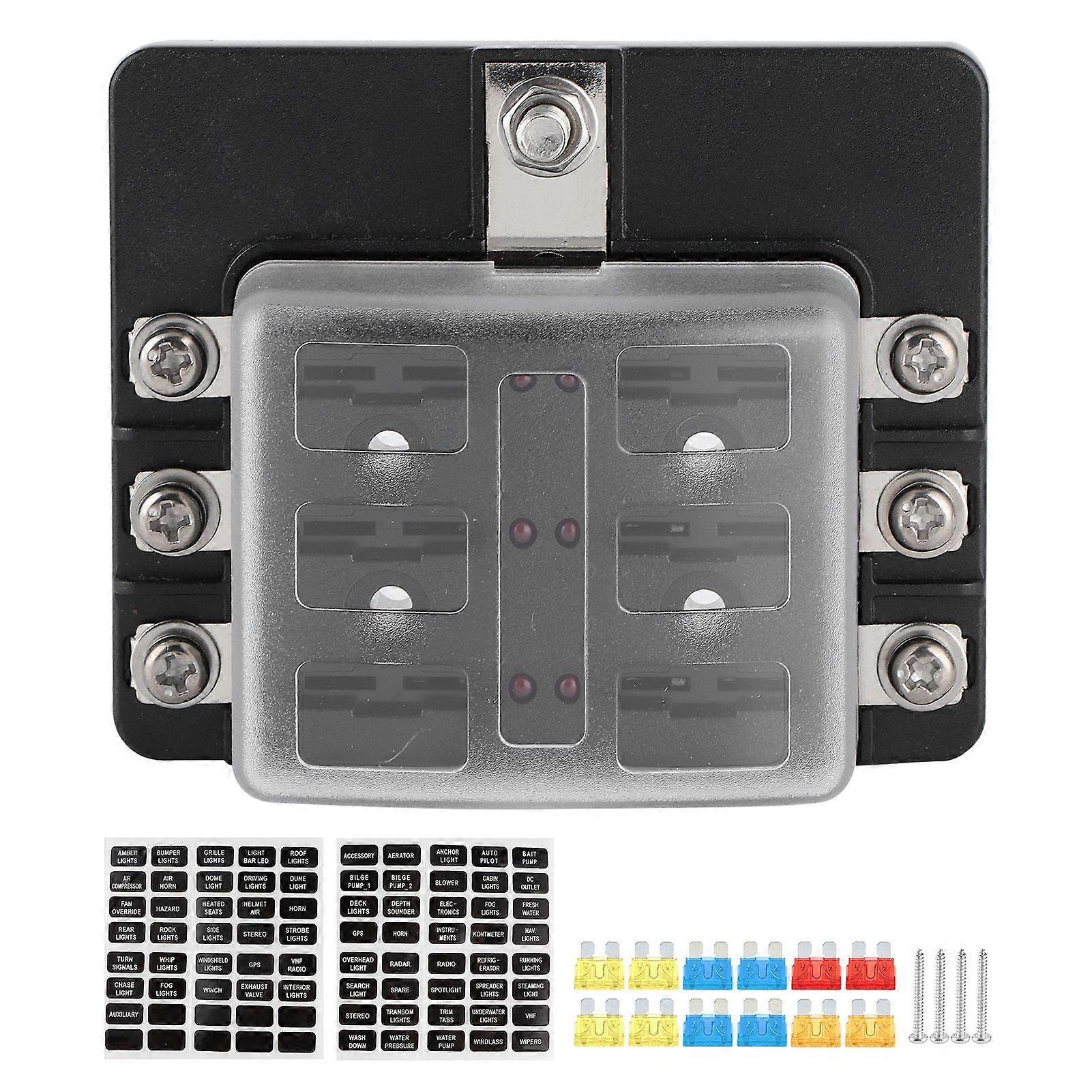 fuse holder pbt box 6 way block board with led indicator