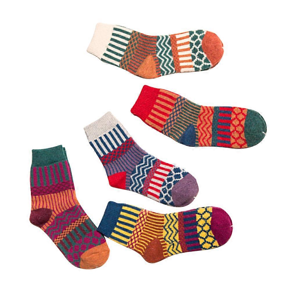 Warm Thermal Socks Protective Woolen Ethnic Style For Girls Free Size 5 Pairs