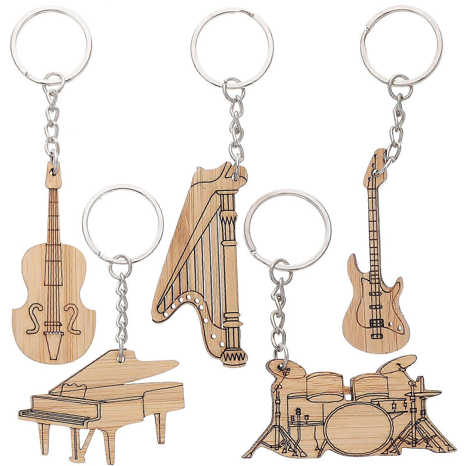 Assorted Color Musical Instrument Keychain Set Synthetic Material Creative Key Ring for Decoration 5pcs