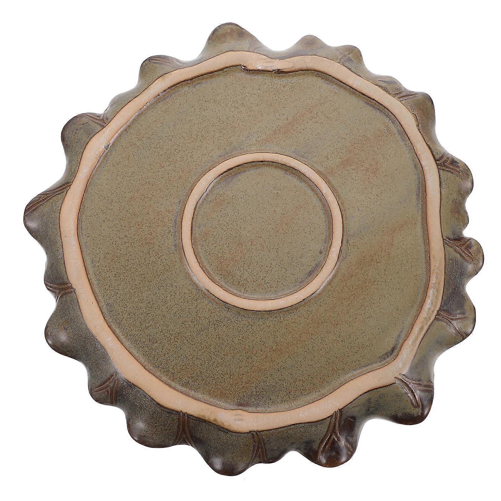 1Pc Ceramic Flowerpot Tray for Bonsai Base Balcony Succulent Pot with Lotus Leaf Design