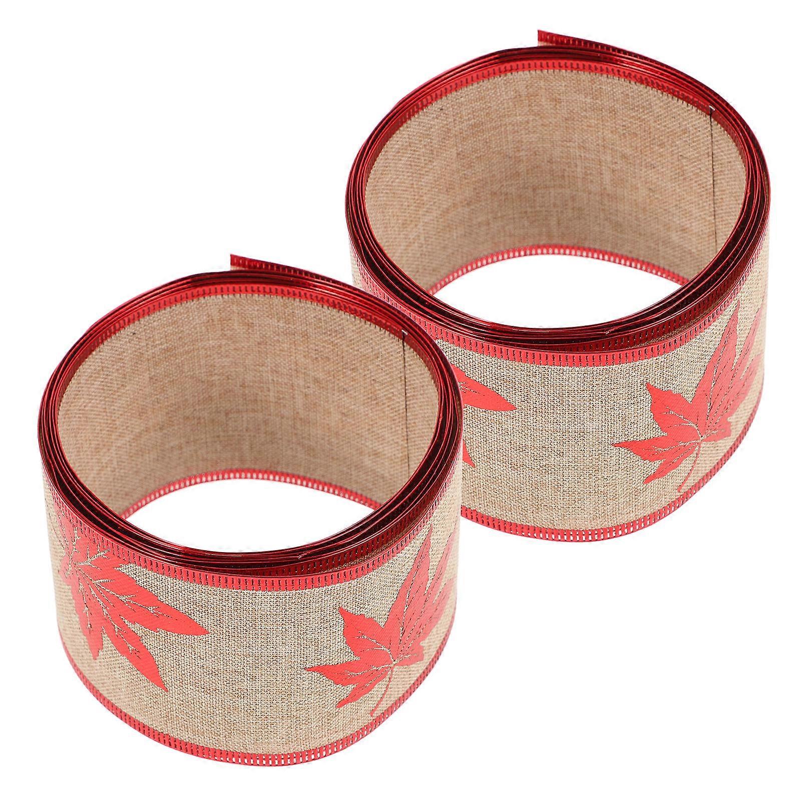 Christmas Ribbon for Decoration Red Festive Design with Thin Iron Wires 2M