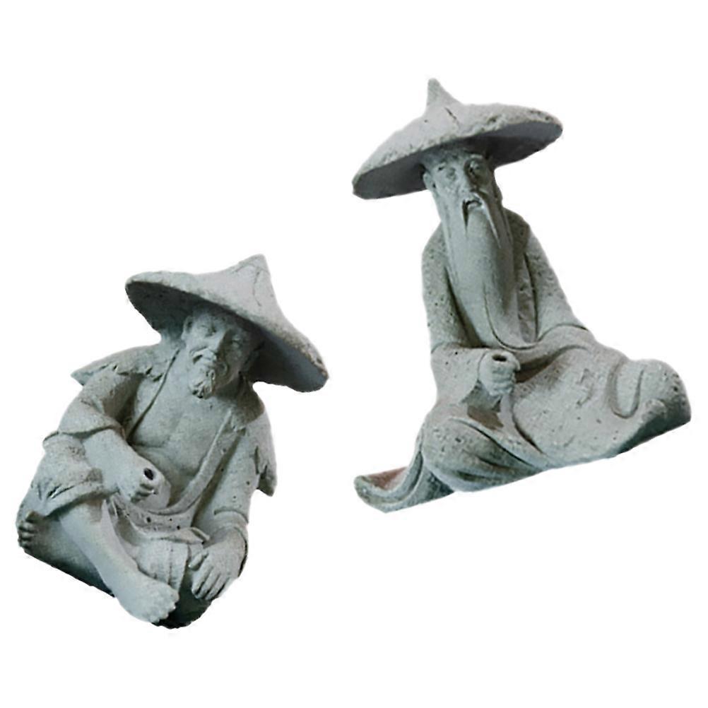 Aquarium Fisherman Statues for Decor Resin Craftsmen Figurines Assorted Color 2pcs