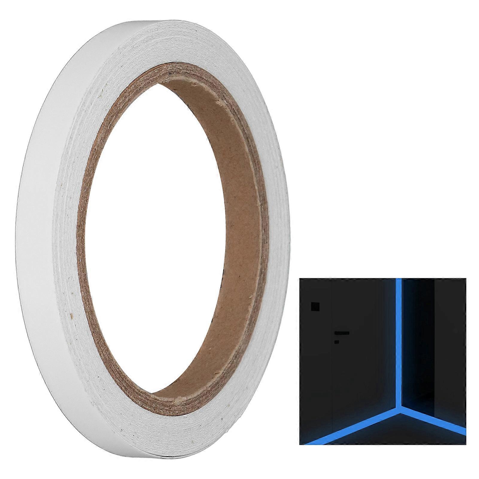 10m Length Glow in The Dark Tape Hard Light Charging Under UV Black Light Fluorescent Tape for Smooth Walls Stairs 15mm/0.59in Width Blue