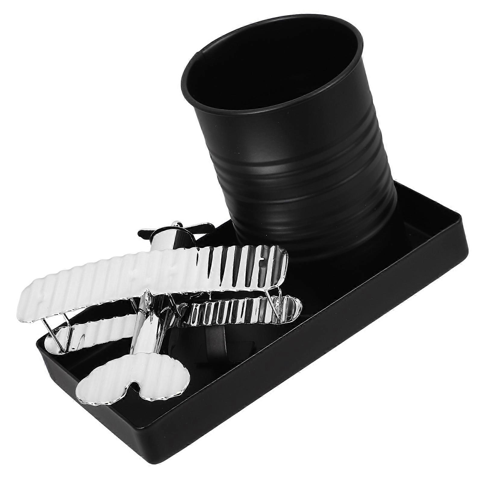 Creative Metal Airplane Pen Holder for Desk Organizing Silver Iron Multifunctional Desktop Ornament 6.5 Inches