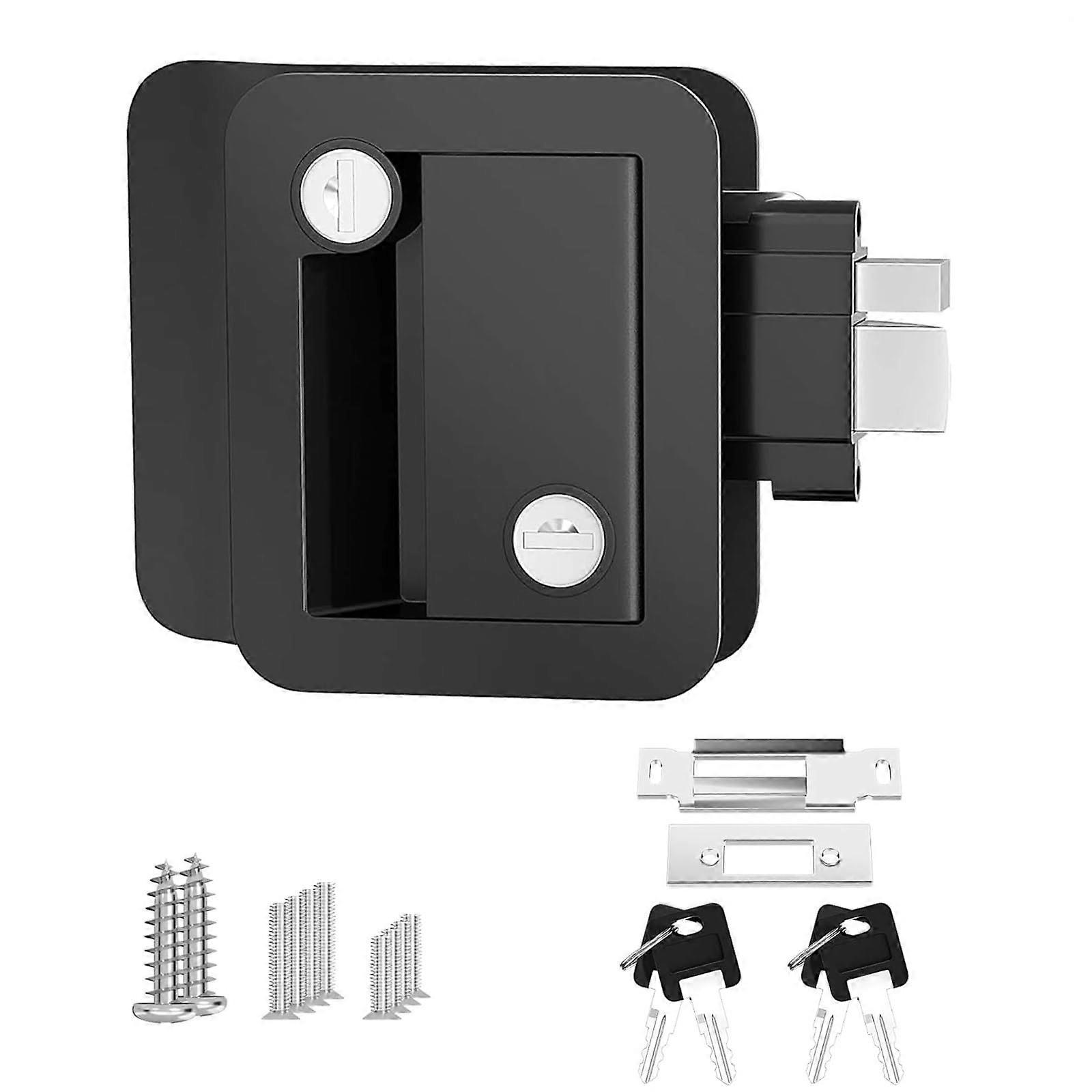 RV Door Lock With Paddle Latch, 4 Keys, Camper Door Lock, 1 Piece, Black