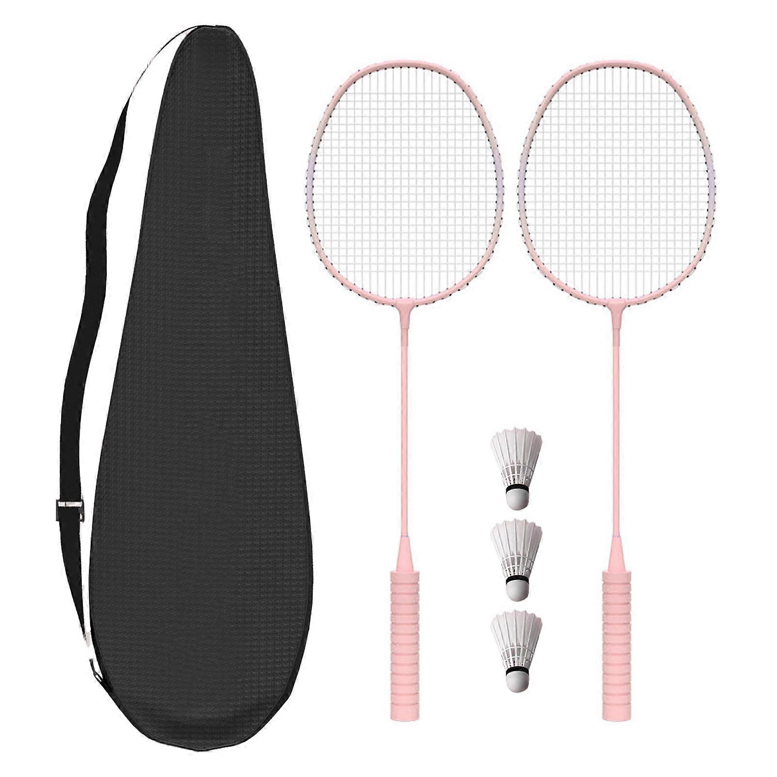 Beginner-Friendly Badminton Set: 2 Rackets, 3 Shuttlecocks & Carry Bag in Pink