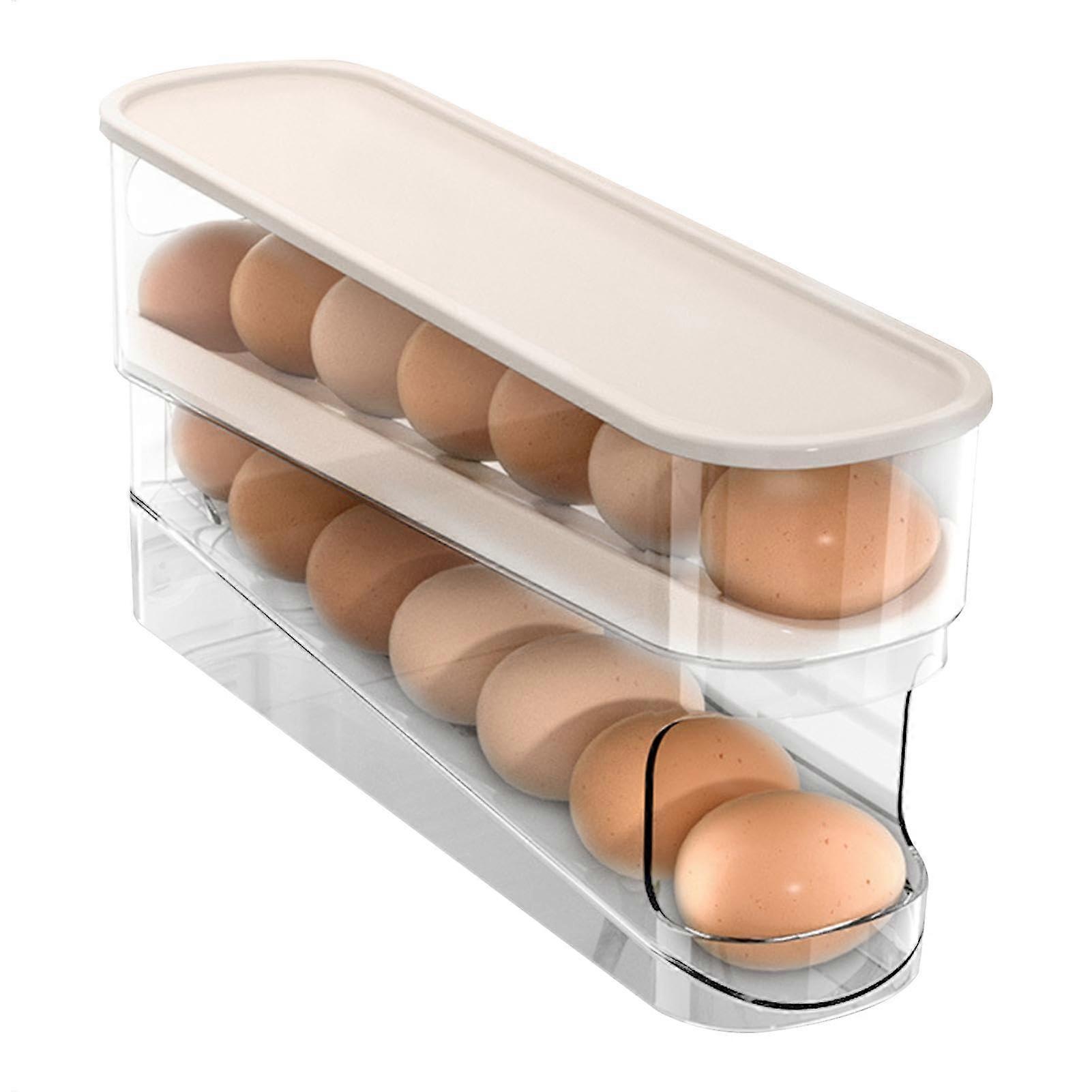 Eierspender – Rolling Egg Holder for Refrigerator | 2-Tier Space-Saving Storage Organizer with Automatic Rolling Design
