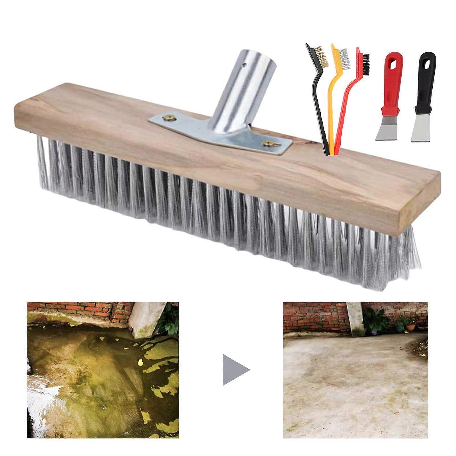 Outdoor Wire Broom - Heavy-Duty 30cm Bristle Head for Concrete, Stone, and Patio Cleaning, Reinforced Metal Handle