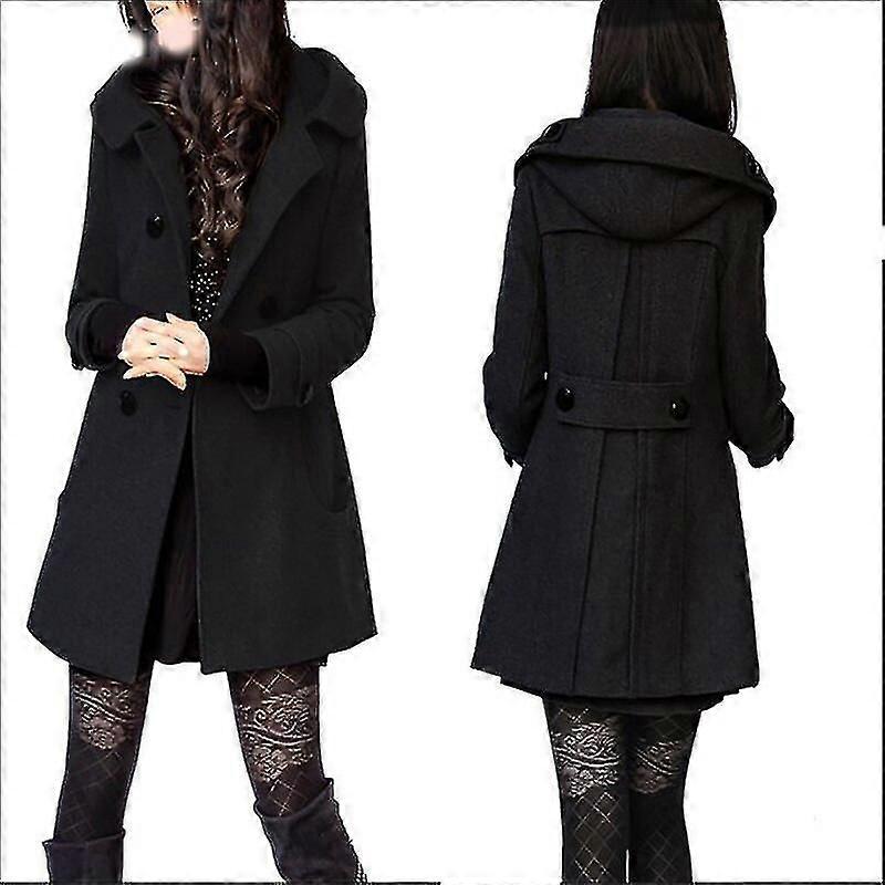 女性用ロングフード付きコート - 冬用コットンカシミヤジャケットとスリムフィットウール混紡