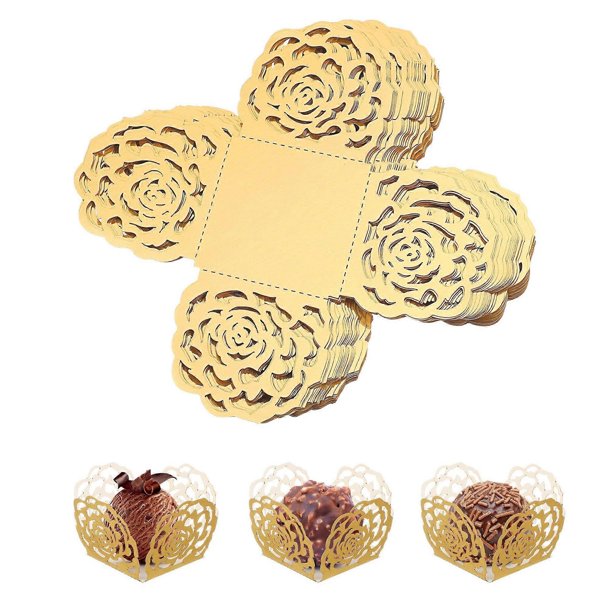 50 Pcs Gold Foil Chocolate Truffle Wrappers with Rose Pattern Mini Cupcake Liners for Party Wedding Birthday