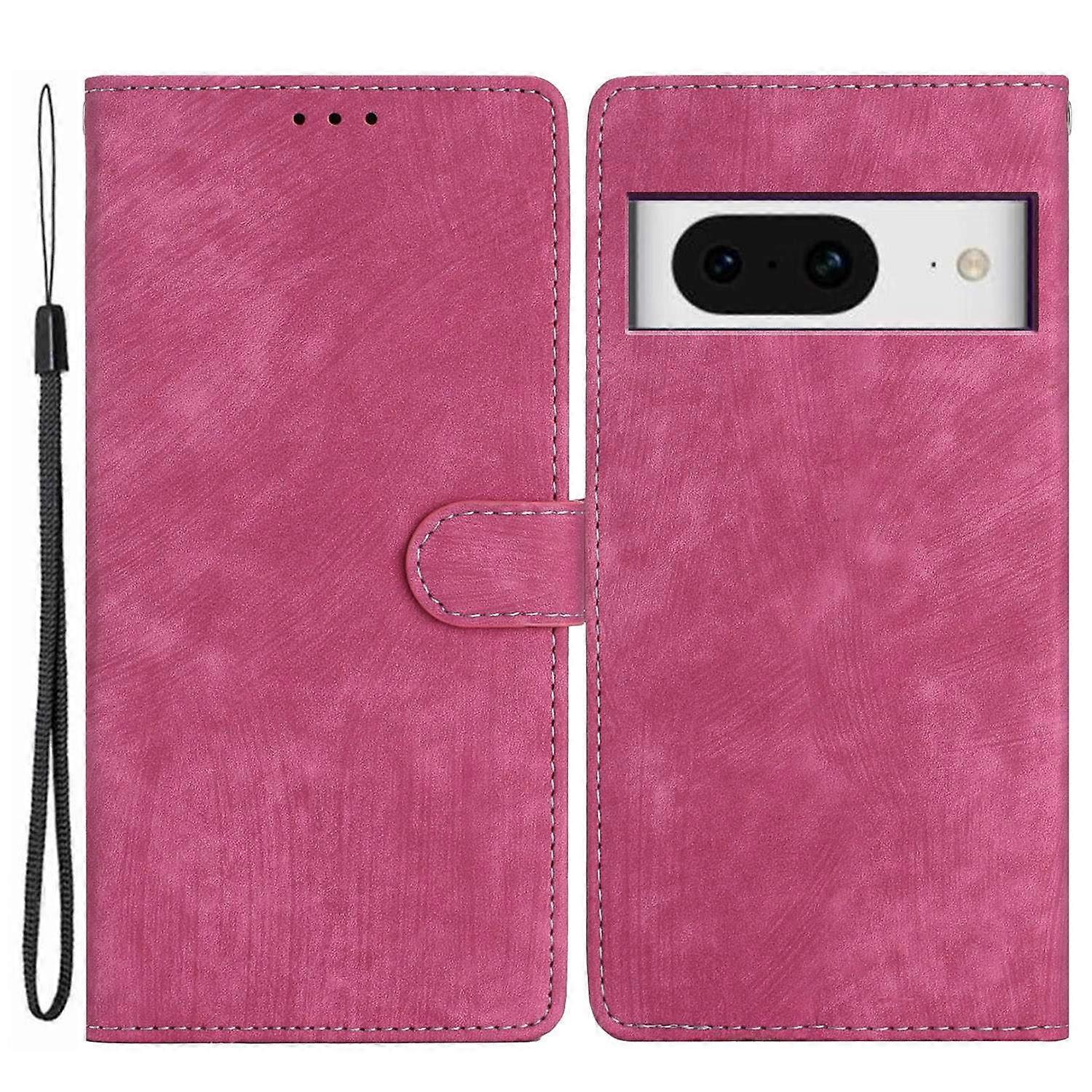 For Google Pixel 8 Solid Color Skin-touch Stand Leather Wallet Cover Cell Phone Case - Rose